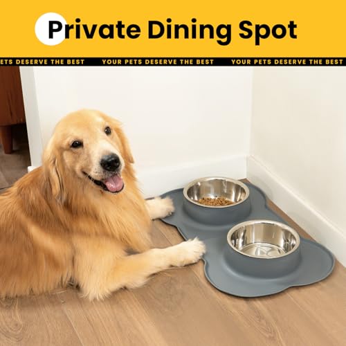 Conlun Dog Bowls with Non-Slip Silicone Mat, Spill Proof Large Food & Water Bowls Set, Easy Clean Dog Food Dish, Dishwasher Safe, Suitable for Dogs Cats Pet Under 90lbs, Large, Grey - color: Grey, size: Large-38oz