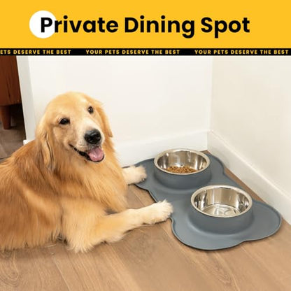 Conlun Dog Bowls with Non-Slip Silicone Mat, Spill Proof Large Food & Water Bowls Set, Easy Clean Dog Food Dish, Dishwasher Safe, Suitable for Dogs Cats Pet Under 90lbs, Large, Grey - color: Grey, size: Large-38oz