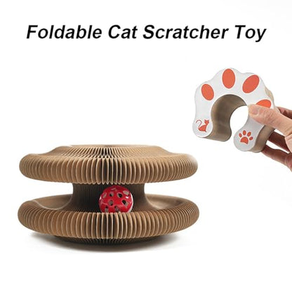 Kitty Curls Cat Toy, Magic Organ Cat Interactive Scratcher Cardboard with Bell Ball, Foldable & Changeable Accordion Shape Exercise Anxiety Relief Toy for Indoor Cats (1PCS) - size: 1 PCS