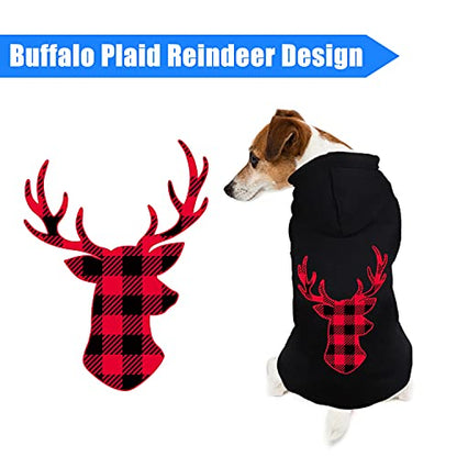Dog Hoodie Sweater for Dogs Pet Clothes Buffalo Plaid Dog Hooded Sweatshirt Warm and Soft Breathable Cozy(Reindeer&L) - color: Reindeer, size: Large