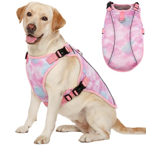 Kuoser Dog Cooling Vest for Dogs, Lightweight Cooling Shirt for Small Medium Large Dogs, Adjustable Pet Cooler Jacket with Reflective Stripe, UV Protection Pet Harness T-Shirt for Summer Outdoor - color: Pink, size: 2Xl