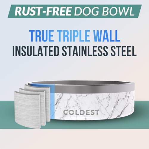 Coldest Dog Bowl - Anti Rust Metal & Non Slip Dog Bowls Large, Spill Proof Heavy Duty 3 Layers Insulated Dog Bowl - Food and Water Bowl for Dogs, Cats & Pets, Dishwasher Safe (42 oz, Carrara Marble) - color: Carrara Marble, size: 42 oz