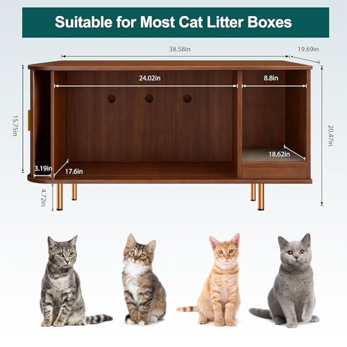 Cat Litter Box Enclosure with Scratch Pad, Sliding Door, 38.5" Cat Litter Furniture Hidden Litter Box Cabinet, Modern Indoor Cat House, TV Stand, Side End Table for Living Room (Walnut) - color: Walnut