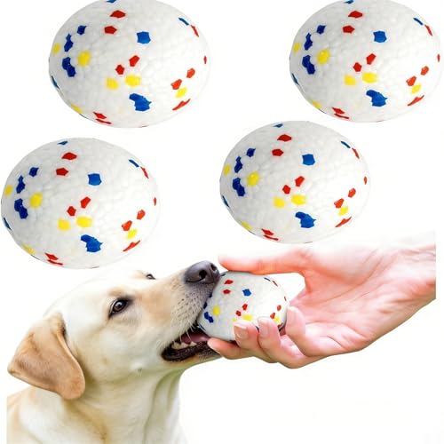 Indestructible Dog Ball, Durable Dog Balls for Aggressive Chewers, 2.4" Durable Teething Chew Toys, Interactive Fetch Ball for Medium/Small Dogs(4-Pack-White) - color: White