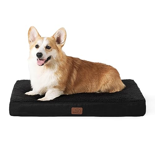 Bedsure Large Dog Bed for Crate - Comfy Flat Pet Beds with Removable Washable Cover, Orthopedic Egg Crate Foam Crate Mat, Suitable for Pet Up to 50 lbs - color: Black, size: 35"L x 22"W x 3"Th