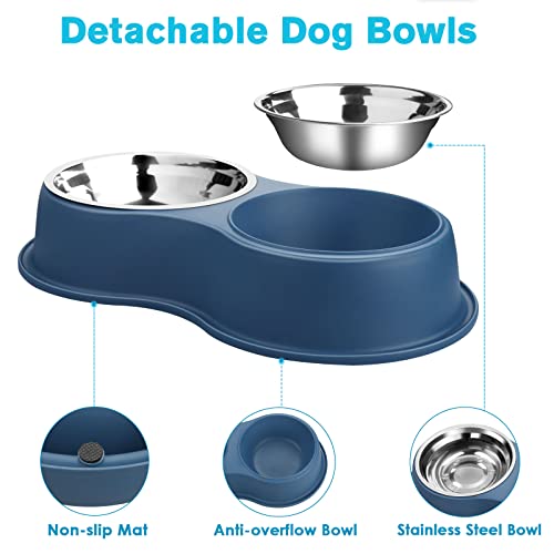 Epetslove Dog Bowls Double Dog Water and Food Bowls Stainless Steel Bowls with Non-Slip Resin Station, Pet Feeder Bowls for Puppy Medium Dogs Cats - color: 5.Blue, size: Medium-18oz