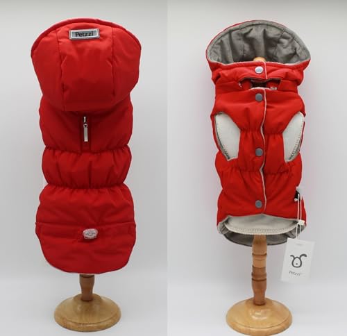 Warm Dog Coat Jacket with Detachable Hood Harness Hole Winter Coat Pet Clothes Dog Cold Weather Coats Cozy Snow Jacket Vest for Small Medium Large Dogs - Blake (Red, Medium) - color: Red, size: Medium