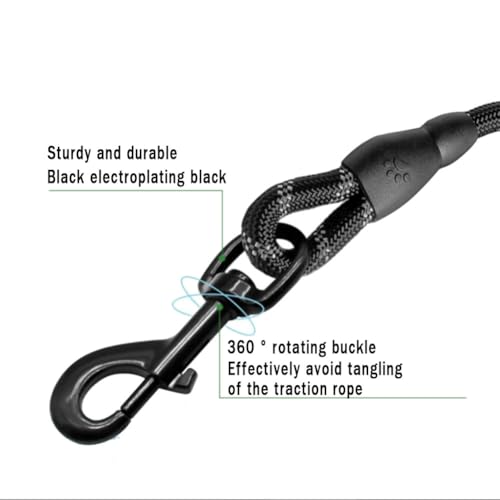Dog Leash with Soft Padded Handle & Silver Reflective Strips - 24-Inch Heavy Duty Nylon Dog Lead, Anti-Chew Layer, 360° Swivel Clip for Tangle-Free Walking (Black)