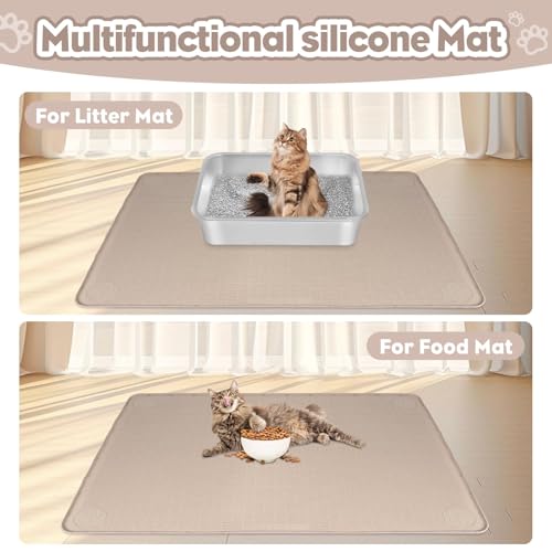 Kalolary Cat Litter Box Mats, Large 34" x 22" Silicone Cat Mat, Easy to Clean Kitty Litter Trapping Mat, Soft on Kitty Paws, Waterproof, Urine-Proof Kittys Litter Mats for Floor, Beige - color: Beige: 86x56cm