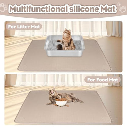 Kalolary Cat Litter Box Mats, Large 34" x 22" Silicone Cat Mat, Easy to Clean Kitty Litter Trapping Mat, Soft on Kitty Paws, Waterproof, Urine-Proof Kittys Litter Mats for Floor, Beige - color: Beige: 86x56cm