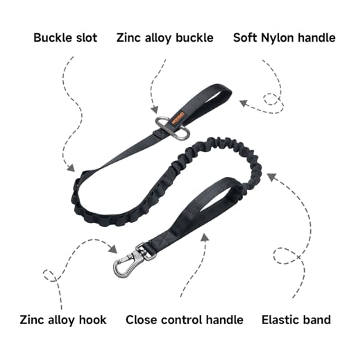 EXCELLENT ELITE SPANKER Tactical Bungee Dog Leash Military Adjustable Dog Leash Quick Release Elastic Leads Rope with 2 Control Handle(Black - color: Black