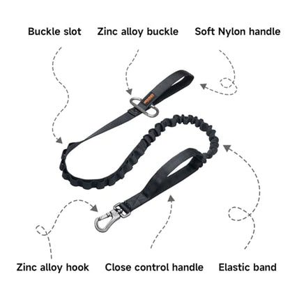 EXCELLENT ELITE SPANKER Tactical Bungee Dog Leash Military Adjustable Dog Leash Quick Release Elastic Leads Rope with 2 Control Handle(Black - color: Black