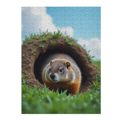 Groundhog Pops Out Hole Groundhog Day 1000-Piece Wooden Jigsaw Puzzle, Fun Groundhog Illustration, Family Entertainment, Relaxing Puzzle Time - color: #7