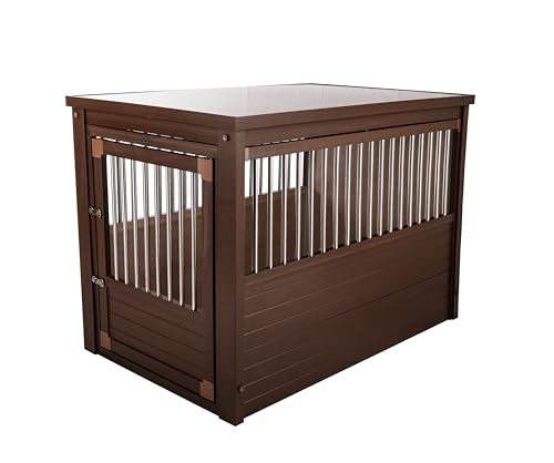 New Age Pet ECOFLEX InnPlace Dog Crate & End Table, Furniture-Style Indoor Kennel for Crate-Trained Dogs, Stainless Steel Spindles, 10-Year Warranty. 4 Colors, 4 Sizes - color: Russet, size: 42.6"L x 27.6"W x 30.9"H