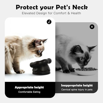 Cloud-Shaped Ceramic Cat Bowl - Elevated Raised Design for Indoor Cats & Kittens,Tilted Anti-Vomiting Shallow Dish with Spine Protection,Cute Whisker-Friendly Ceramic Food Bowls & Dishes (Black) - color: Black
