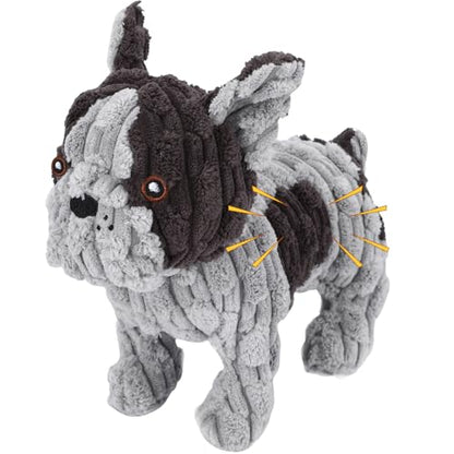 Letsmeet Dog Toys Plush Interactive Dog Toy with Crinkle Paper and Squeaker, Reduce Boredom and Anxiety, Cute Dog for Small Medium Large Dogs, Grey - style: French Fight