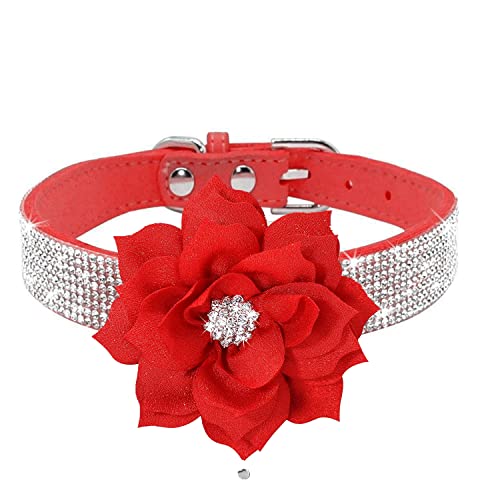 Rhinestone Dog Collar, Cute Dazzling Sparkling Soft Suede Leather Adjustable Pet Dog Cat Collar Crystal Diamond for Puppy Small Medium Large Dogs (XXS:15.5-21cm, Red-6) - color: Red-6, size: XXS:15.5 - 21cm