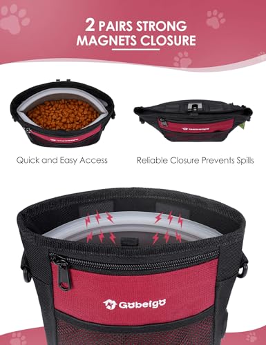 Gobeigo Dog Treat Pouch, Magnetic Closure & Sealable Silicone Bag Insert, 4-Cup Capacity – Belt Clip/Waist Belt/Crossbody Wear, Clicker Included – Great for Pet Training & Walking (Red) - color: Red