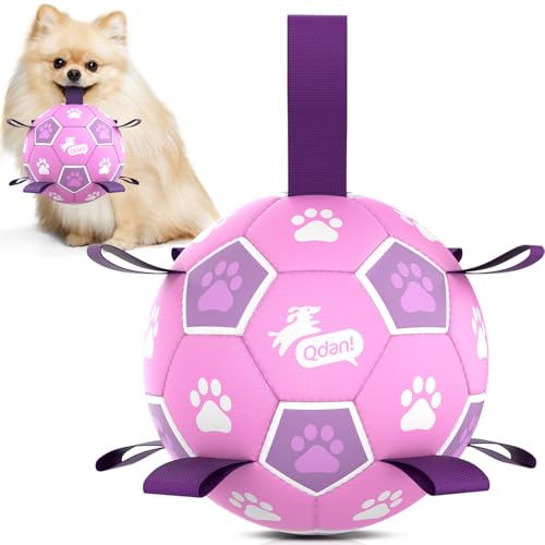 QDAN Dog Toys Soccer Ball with Straps - Durable Balls for Small Medium Dogs, Beach Pool Water Toy Dog Tug Toys for Tug of War, Puppy Pet Birthday Gifts (6 Inch) - color: Purple, size: Medium Size 2