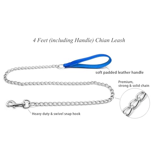 Chain Leash Metal Dog Leash Chrome Plated with Soft Padded Handle for Medium Dogs.(M, Blue Handle) - color: Blue, size: Medium