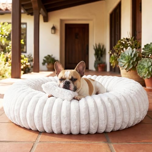 Self Warming Pet Bed, Donut Dog Bed for Small & Medium Dogs, Self-Heating Pet Bed with Non-Slip Bottom, Winter Comfort Dog Beds for Puppies, Washable & Portable Egg Tart Shape (M) - size: 30*30*9 inches