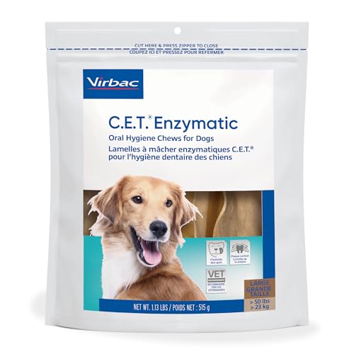 Virbac C.E.T.® Enzymatic Oral Hygiene Chews for Dogs, Large - Plaque & Tartar Control - Single Layer Beefhide with Exclusive Dual-Enzyme System & Tasty Chicken Flavor - Easy to Give Dog Dental Chew - size: 1.13 Pound (Pack of 1)