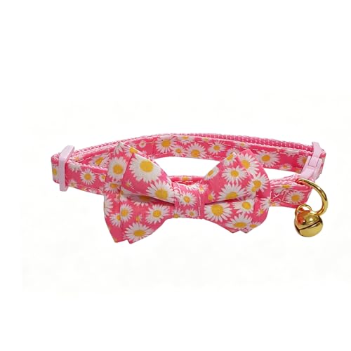 Breakaway Cat Collar, Floral Pattern, Removable Bowtie, Clear Bell, Safe Release, Quick Release.(Pink Daisy) - color: Daisy Pink