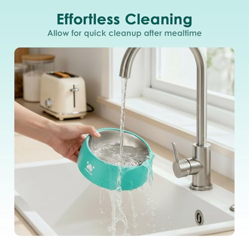 PAWGETHER® Stainless Steel Dog Bowls, Dog Food Water Bowl with Non-Slip Base Two-Piece Design Easy Clean Dishwasher Safe Mint Green 34oz + 12oz - color: Mint Green (34oz + 12oz)