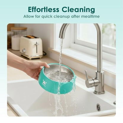 PAWGETHER® Stainless Steel Dog Bowls, Dog Food Water Bowl with Non-Slip Base Two-Piece Design Easy Clean Dishwasher Safe Mint Green 34oz + 12oz - color: Mint Green (34oz + 12oz)