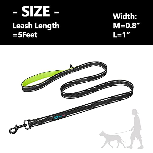 PHOEPET 5 Feet Heavy Duty Dog Leash - Reflective - Soft Padded Handle Traffic Grip for Extra Control (L,Green) - color: Green