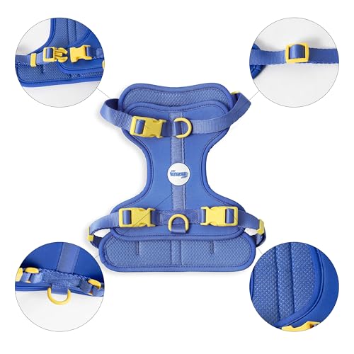 HNS1002C Arlo Medium Adjustable Soft Padded No Pull Pet Harness with 3 Buckles and 3 Leash Clips, Curaçao - color: Dark Blue, size: Medium (Chest: 18 - 28")