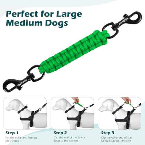 Dog Collar Safety Clip, Handmade Backup Safety Strap for Dog Harness, Prong, Pinch Collar, Double Ended Clasp Leash Connector (Green) - color: Green
