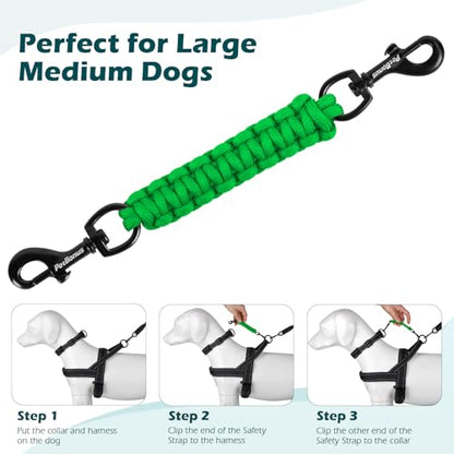 Dog Collar Safety Clip, Handmade Backup Safety Strap for Dog Harness, Prong, Pinch Collar, Double Ended Clasp Leash Connector (Green) - color: Green