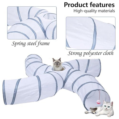 EGETOTA Cat Tunnel for Indoor Cats Large, with Play Ball S-Shape 4 Way Collapsible Interactive Peek Hole Pet Tube Toys, Puppy, Kitty, Kitten, Rabbit (S4 - White & Grey) - color: S4 - White & Grey