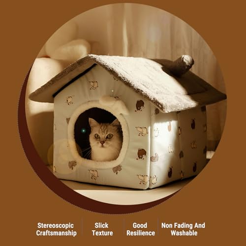 Pssopp Kitten House Bed, Fully Removable and Washable 4 Seasons Universal Secure and Cozy Enclosured Environment Detachable Soft Cat Tent Bed for Indoor Use (Gray)