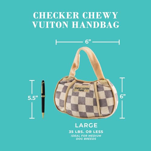 Haute Diggity Dog Chewy Vuiton Bone Ball & Handbag Plush Squeaky Dog Toys, Soft Durable Designer-Inspired Stuffed Puppy Chew Toys for Small & Medium Dogs, Machine-Washable (Tan Checker) One Size 3 Pcs - color: Checker Chewy Brown Trio, size: One Size