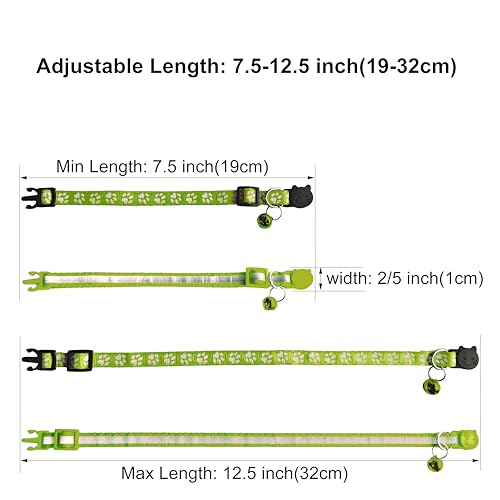 2 Pack Cat Collars - Reflective, Breakaway Design with Bells, Adjustable from 7.5 to 12.5 Inches, Ideal Kitten Collar for Both Girls & Boys (Fluorescent Green) - color: Fluorescent Green