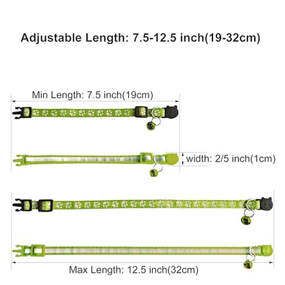 2 Pack Cat Collars - Reflective, Breakaway Design with Bells, Adjustable from 7.5 to 12.5 Inches, Ideal Kitten Collar for Both Girls & Boys (Fluorescent Green) - color: Fluorescent Green