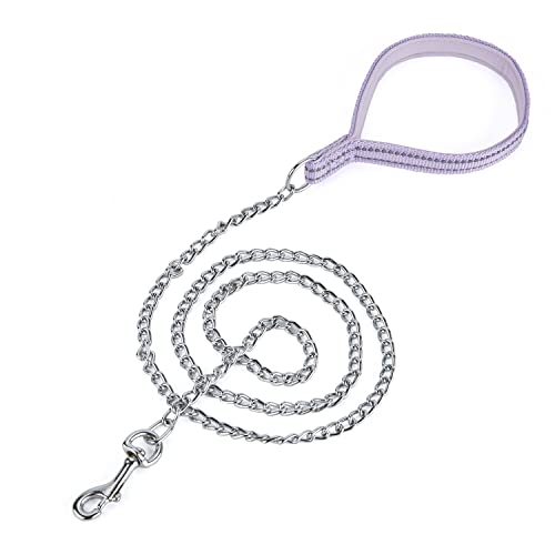 Chew Proof Metal Chain Leash,Nylon Handle with Soft Neoprene Padding and Reflective Stripe for Small Dogs.(S, Purple Handle) - color: Reflective Purple, size: Small