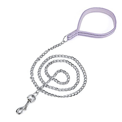 Chew Proof Metal Chain Leash,Nylon Handle with Soft Neoprene Padding and Reflective Stripe for Small Dogs.(S, Purple Handle) - color: Reflective Purple, size: Small