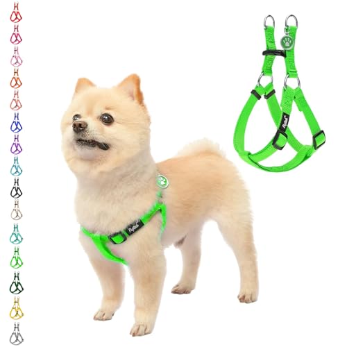 PUPTECK No Pull Dog Harness Soft Adjustable Basic Nylon Step in Puppy Vest Outdoor Walking with ID Tag, Green, XS - color: LimeGreen, size: X-Small