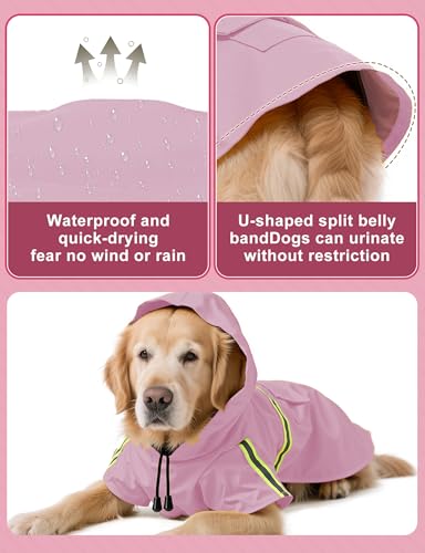 Dog Rain Coat, Waterproof Adjustable Dog Rain Jackets, Reflective Strap Pet Rain Coat with Leash Hole, Hooded Snowproof Windproof Clothes for Small Medium Dog Large - size: Large