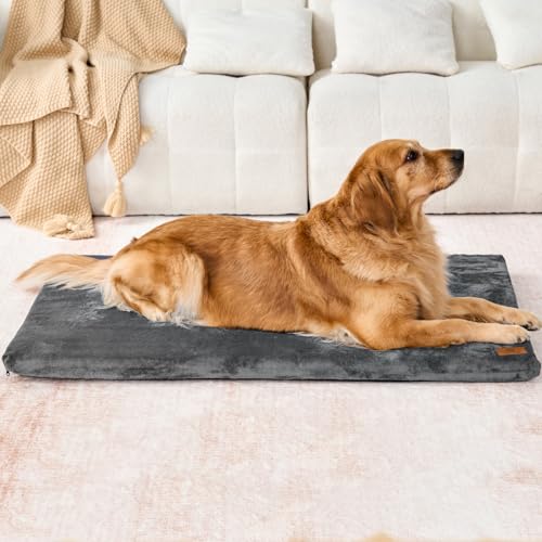 LIORCE Dog Crate Pad - Extra Large Dog Beds with Removable Washable Cover and Waterproof Lining - XXL Memory Foam Pet Bed for Crate - Reversible Kennel Mat (Cool & Warm), 48-inch, Grey - color: Dark Grey, size: 48.0"L x 30.0"W x 2.0"Th
