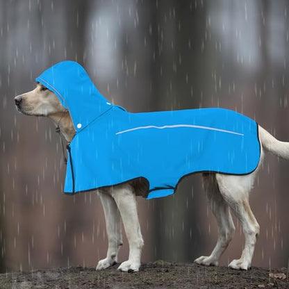 Mile High Life Dog Raincoat, Adjustable Waterproof Pet Rain Jacket, Reflective Hooded Poncho for Small Medium Large Dogs, Lightweight Breathable Pet Rain Coat (Blue,M Chest 22"-28") - color: Blue, size: Medium