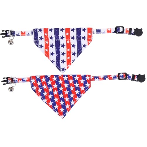 Lamphyface American Flag Cat Collar with Bell Bandana Star Adjustable 4th of July Breakaway Cat Kitten Collars for Independence Day - color: 4th of July-3-bandana
