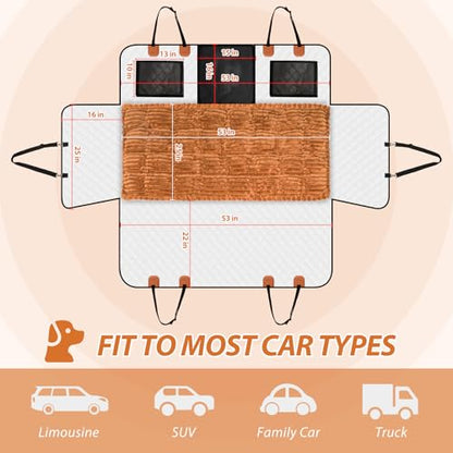Dog Car Seat Cover Set for Back Seat, Back Seat Cover + Pet Bed Mat Perfect with Mesh Window, Hammock 600D Heavy Duty Scratch Proof Nonslip Durable Soft Back Seat Covers for Cars Trucks and SUVs - color: Khaki
