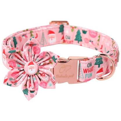 Christmas Dog Collar with Flower Bow - Cute Pink Christmas Santa Dog Collars, Adjustable Heavy-Duty Winter Holiday Bowtie Collar for Small Medium Large Boy Girl Dogs XS - color: F-Pink Santa, size: XS