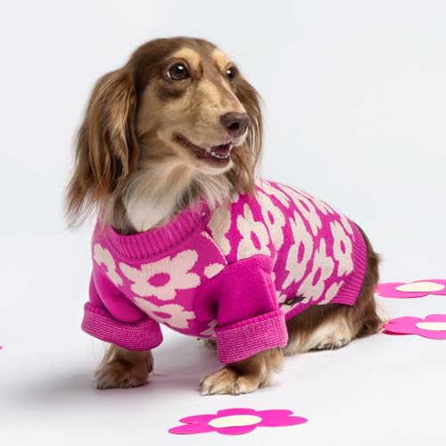 Fitwarm Floral Dog Sweater - Thermal Dog Sweatshirt, Hot Pink, White, Small - color: Flower, size: Small