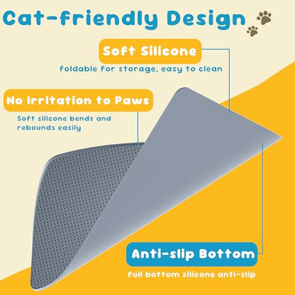 Cat Litter Mat, (33" x 21") Silicone Litter Trapping Mat - Waterproof/Urine Proof, Litter Box Mat - Keep the Floor Clean Grey - color: Grey, size: L