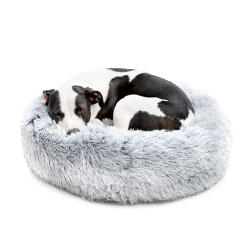 Barkbox Dog Bed, 2-in-1 Memory Foam Donut Cuddler Dog and Cat Bed, Calming Orthopedic Joint Relief Fur Crate Lounger for Pets, Machine Washable + Removable Cover, Waterproof Lining, Includes Toy - color: Grey, size: Medium